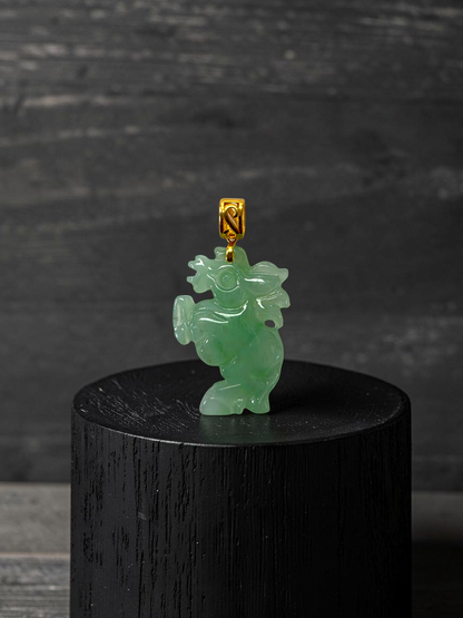 Ama Prancing Horse Burmese A-Jadeite Charm Pendant (with 18K Yellow Gold)- Certified