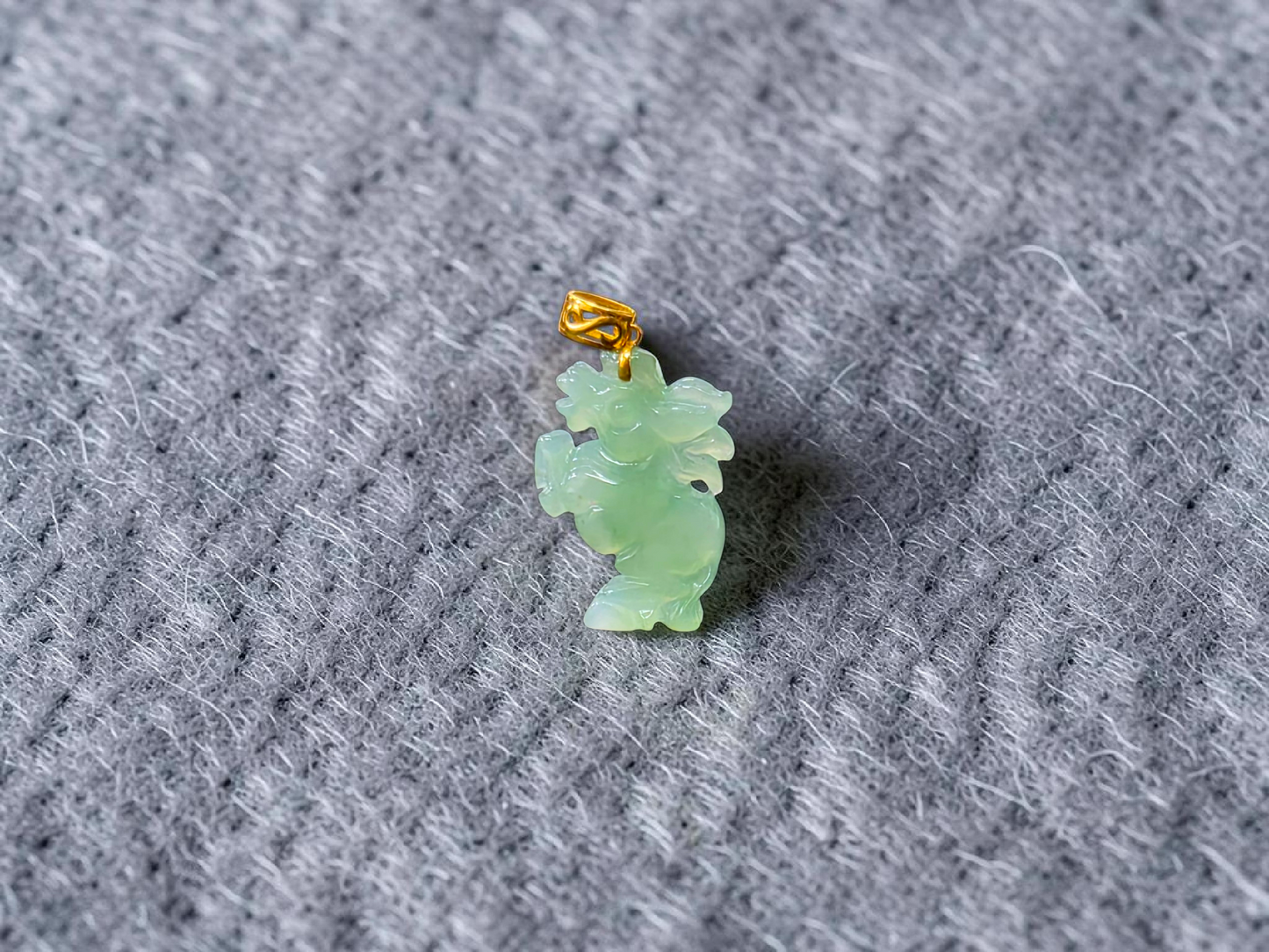 Ama Prancing Horse Burmese A-Jadeite Charm Pendant (with 18K Yellow Gold)- Certified