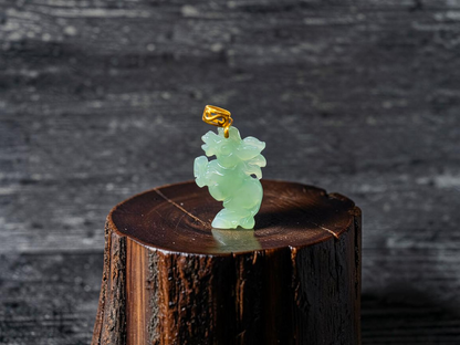 Ama Prancing Horse Burmese A-Jadeite Charm Pendant (with 18K Yellow Gold)- Certified