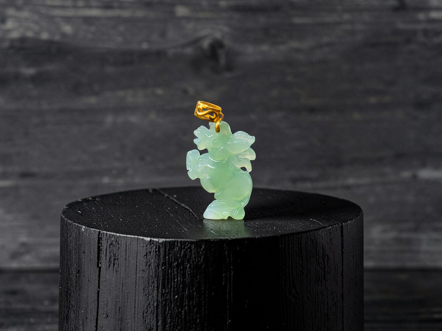 Ama Prancing Horse Burmese A-Jadeite Charm Pendant (with 18K Yellow Gold)- Certified