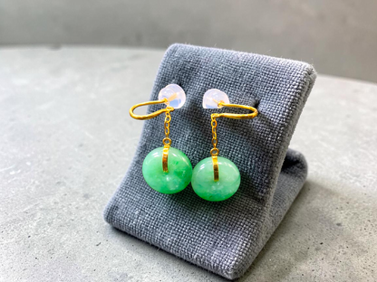 Chiryu Dangling Donut Green Burmese A-Jade French Hook Earrings (with 18K Yellow Gold) - Certified