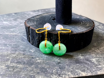 Chiryu Dangling Donut Green Burmese A-Jade French Hook Earrings (with 18K Yellow Gold) - Certified