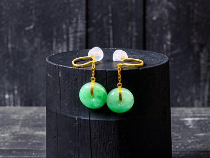 Chiryu Dangling Donut Green Burmese A-Jade French Hook Earrings (with 18K Yellow Gold) - Certified