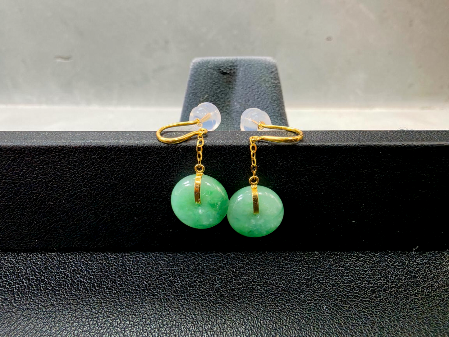 Chiryu Dangling Donut Green Burmese A-Jade French Hook Earrings (with 18K Yellow Gold) - Certified