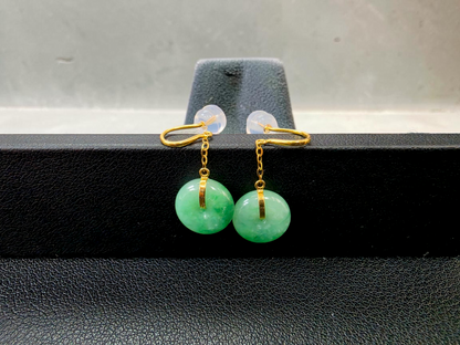 Chiryu Dangling Donut Green Burmese A-Jade French Hook Earrings (with 18K Yellow Gold) - Certified