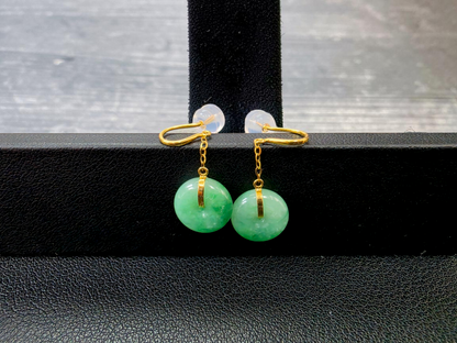 Chiryu Dangling Donut Green Burmese A-Jade French Hook Earrings (with 18K Yellow Gold) - Certified