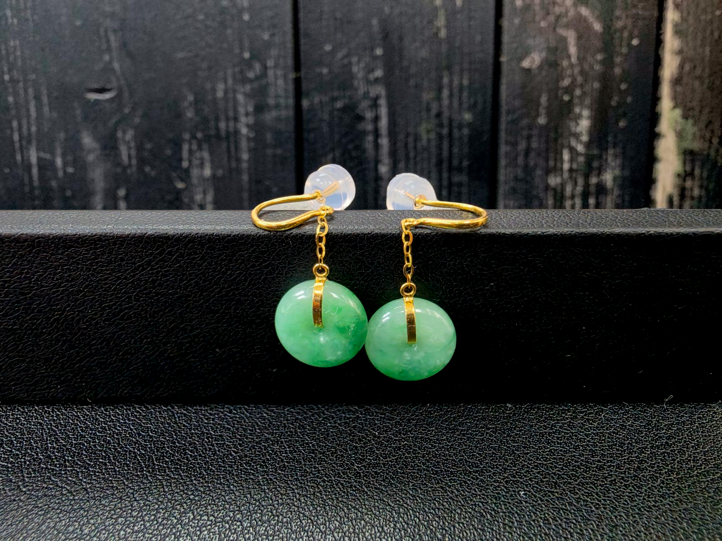 Chiryu Dangling Donut Green Burmese A-Jade French Hook Earrings (with 18K Yellow Gold) - Certified