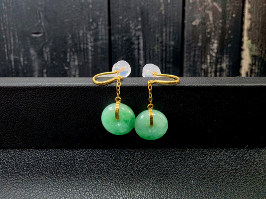 Chiryu Dangling Donut Green Burmese A-Jade French Hook Earrings (with 18K Yellow Gold) - Certified