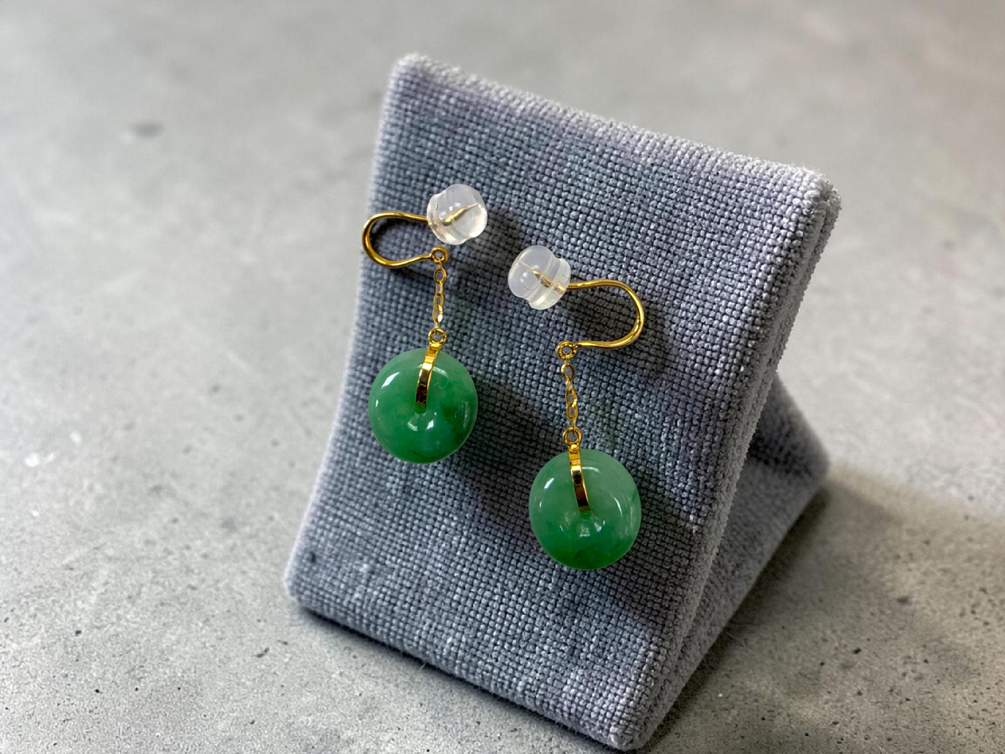 Chiryu Dangling Donut Green Burmese A-Jade French Hook Earrings (with 18K Yellow Gold) - Certified