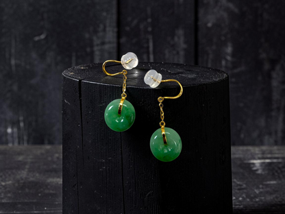 Chiryu Dangling Donut Green Burmese A-Jade French Hook Earrings (with 18K Yellow Gold) - Certified