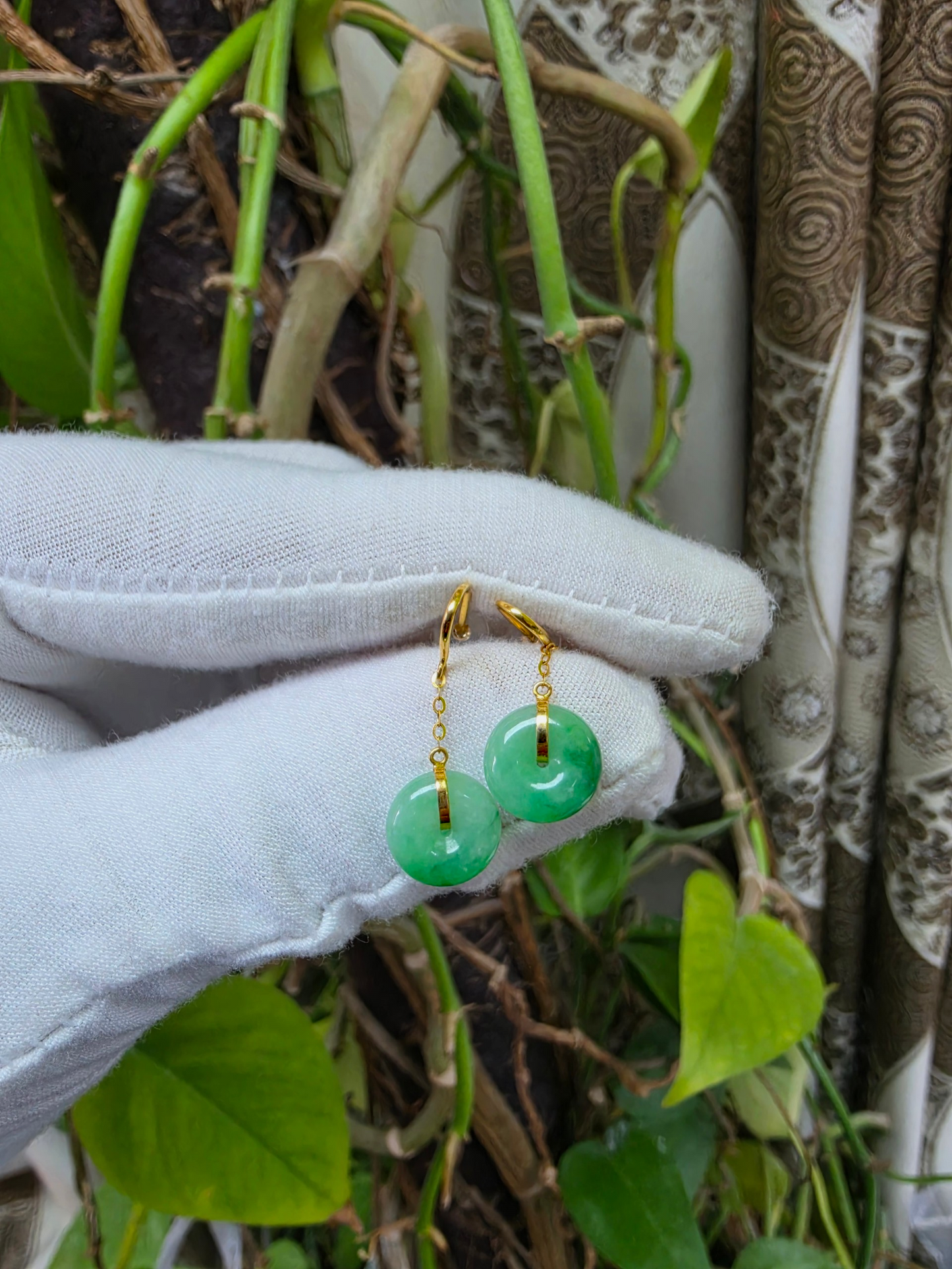 Chiryu Dangling Donut Green Burmese A-Jade French Hook Earrings (with 18K Yellow Gold) - Certified