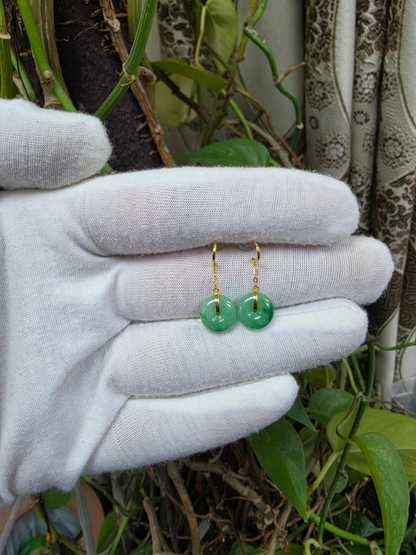 Chiryu Dangling Donut Green Burmese A-Jade French Hook Earrings (with 18K Yellow Gold) - Certified