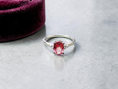 Yuzawa 1.02 cts. No Heat Natural Padparadscha Sapphire Ring (with 18K White Gold and Natural White Diamonds) Size US 8  - R21