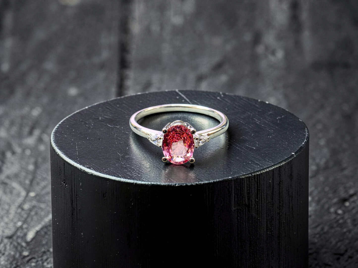 Yuzawa 1.02 cts. No Heat Natural Padparadscha Sapphire Ring (with 18K White Gold and Natural White Diamonds) Size US 8  - R21