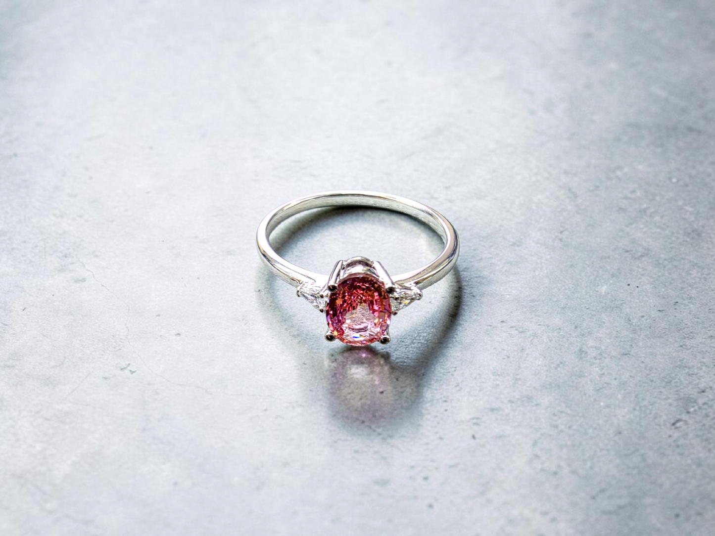 Yuzawa 1.02 cts. No Heat Natural Padparadscha Sapphire Ring (with 18K White Gold and Natural White Diamonds) Size US 8  - R21