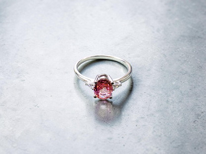 Yuzawa 1.02 cts. No Heat Natural Padparadscha Sapphire Ring (with 18K White Gold and Natural White Diamonds) Size US 8  - R21