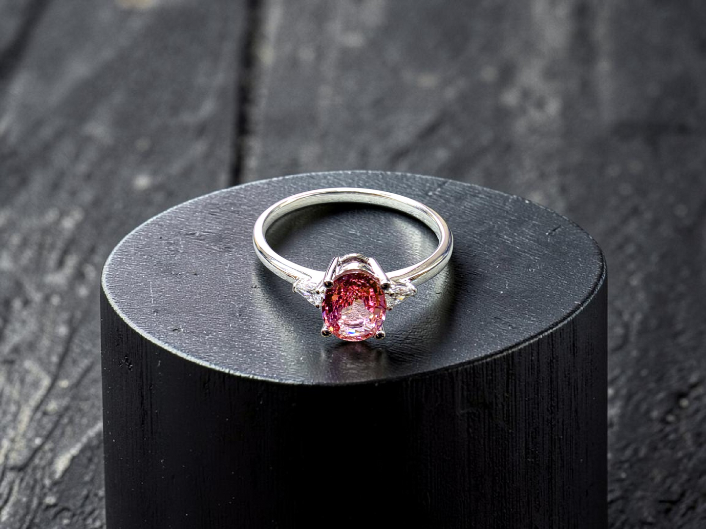 Yuzawa 1.02 cts. No Heat Natural Padparadscha Sapphire Ring (with 18K White Gold and Natural White Diamonds) Size US 8  - R21