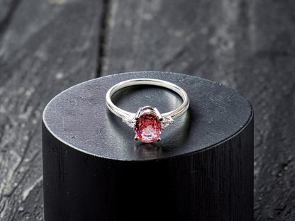 Yuzawa 1.02 cts. No Heat Natural Padparadscha Sapphire Ring (with 18K White Gold and Natural White Diamonds) Size US 8  - R21