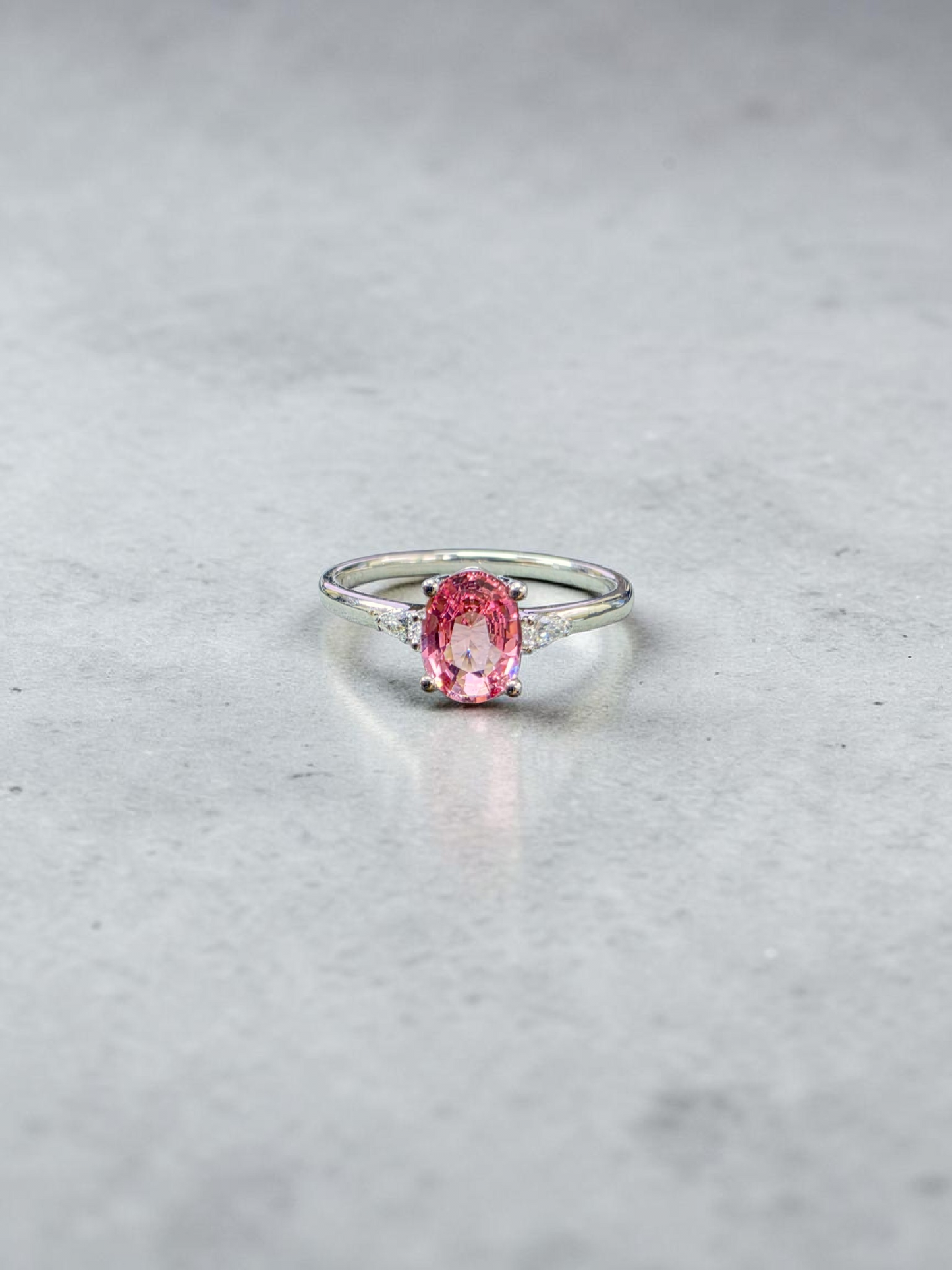 Yuzawa 1.02 cts. No Heat Natural Padparadscha Sapphire Ring (with 18K White Gold and Natural White Diamonds) Size US 8  - R21