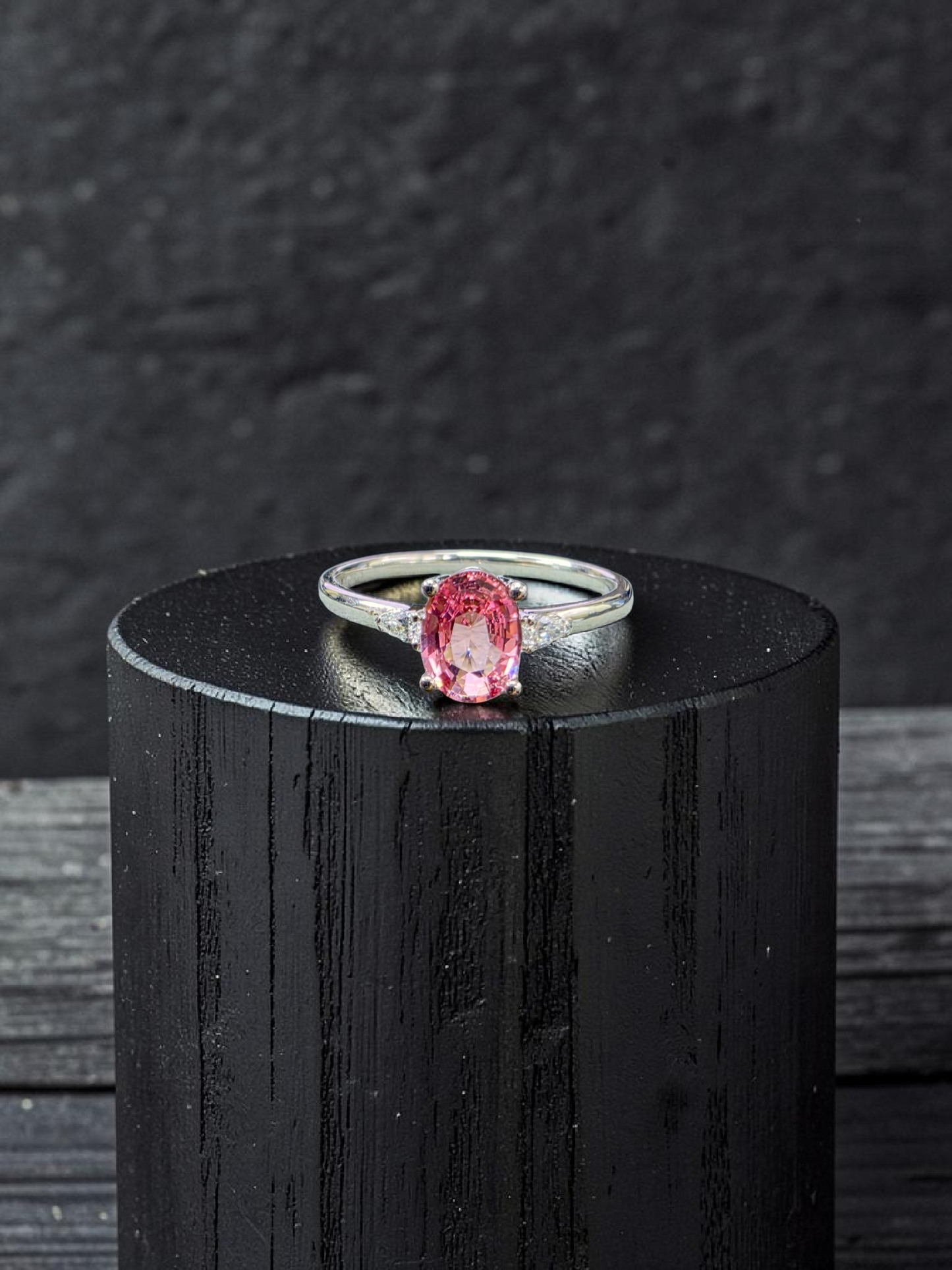 Yuzawa 1.02 cts. No Heat Natural Padparadscha Sapphire Ring (with 18K White Gold and Natural White Diamonds) Size US 8  - R21