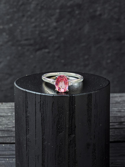 Yuzawa 1.02 cts. No Heat Natural Padparadscha Sapphire Ring (with 18K White Gold and Natural White Diamonds) Size US 8  - R21