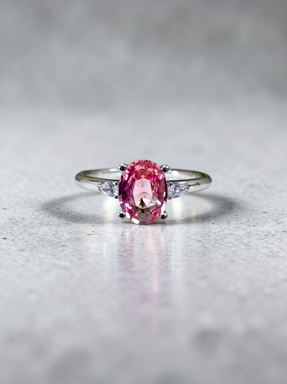 Yuzawa 1.02 cts. No Heat Natural Padparadscha Sapphire Ring (with 18K White Gold and Natural White Diamonds) Size US 8  - R21