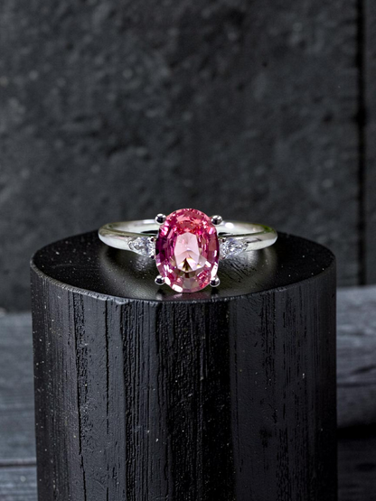 Yuzawa 1.02 cts. No Heat Natural Padparadscha Sapphire Ring (with 18K White Gold and Natural White Diamonds) Size US 8  - R21