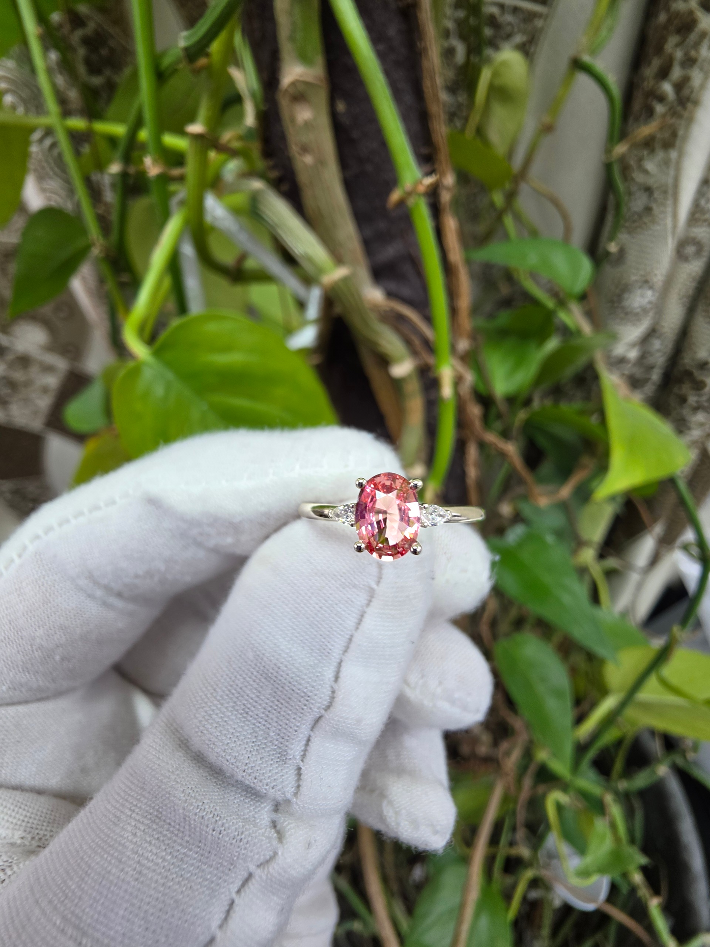 Yuzawa 1.02 cts. No Heat Natural Padparadscha Sapphire Ring (with 18K White Gold and Natural White Diamonds) Size US 8  - R21