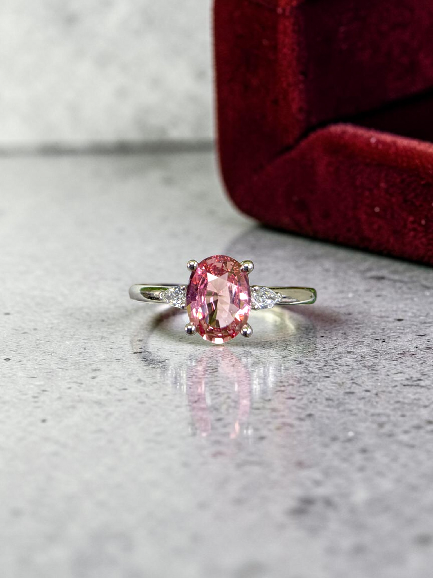 Yuzawa 1.02 cts. No Heat Natural Padparadscha Sapphire Ring (with 18K White Gold and Natural White Diamonds) Size US 8  - R21