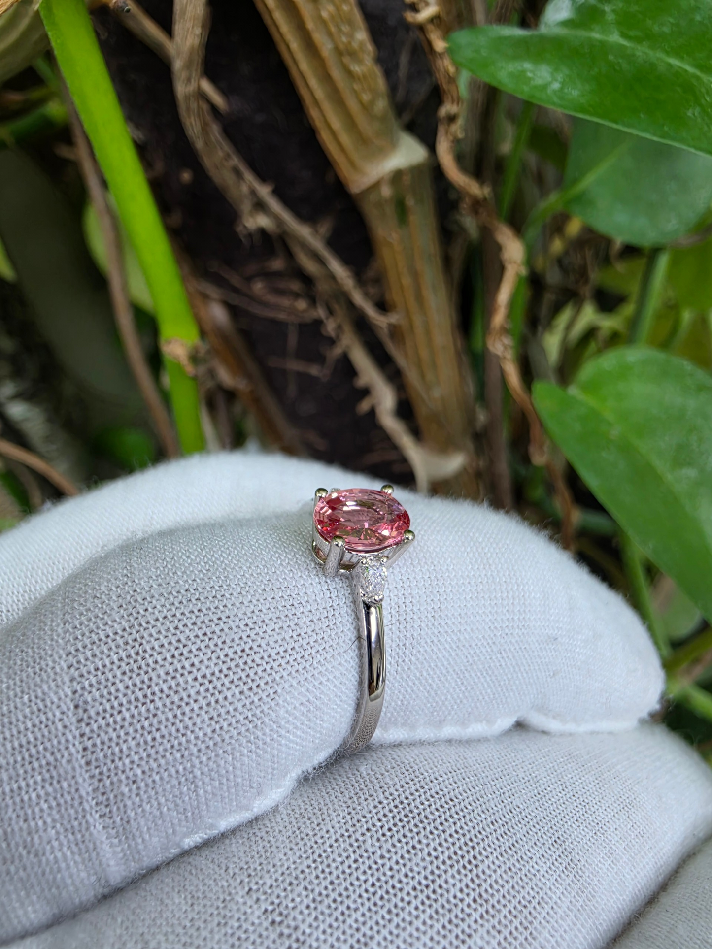 Yuzawa 1.02 cts. No Heat Natural Padparadscha Sapphire Ring (with 18K White Gold and Natural White Diamonds) Size US 8  - R21