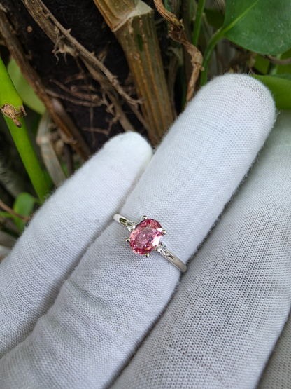 Yuzawa 1.02 cts. No Heat Natural Padparadscha Sapphire Ring (with 18K White Gold and Natural White Diamonds) Size US 8  - R21