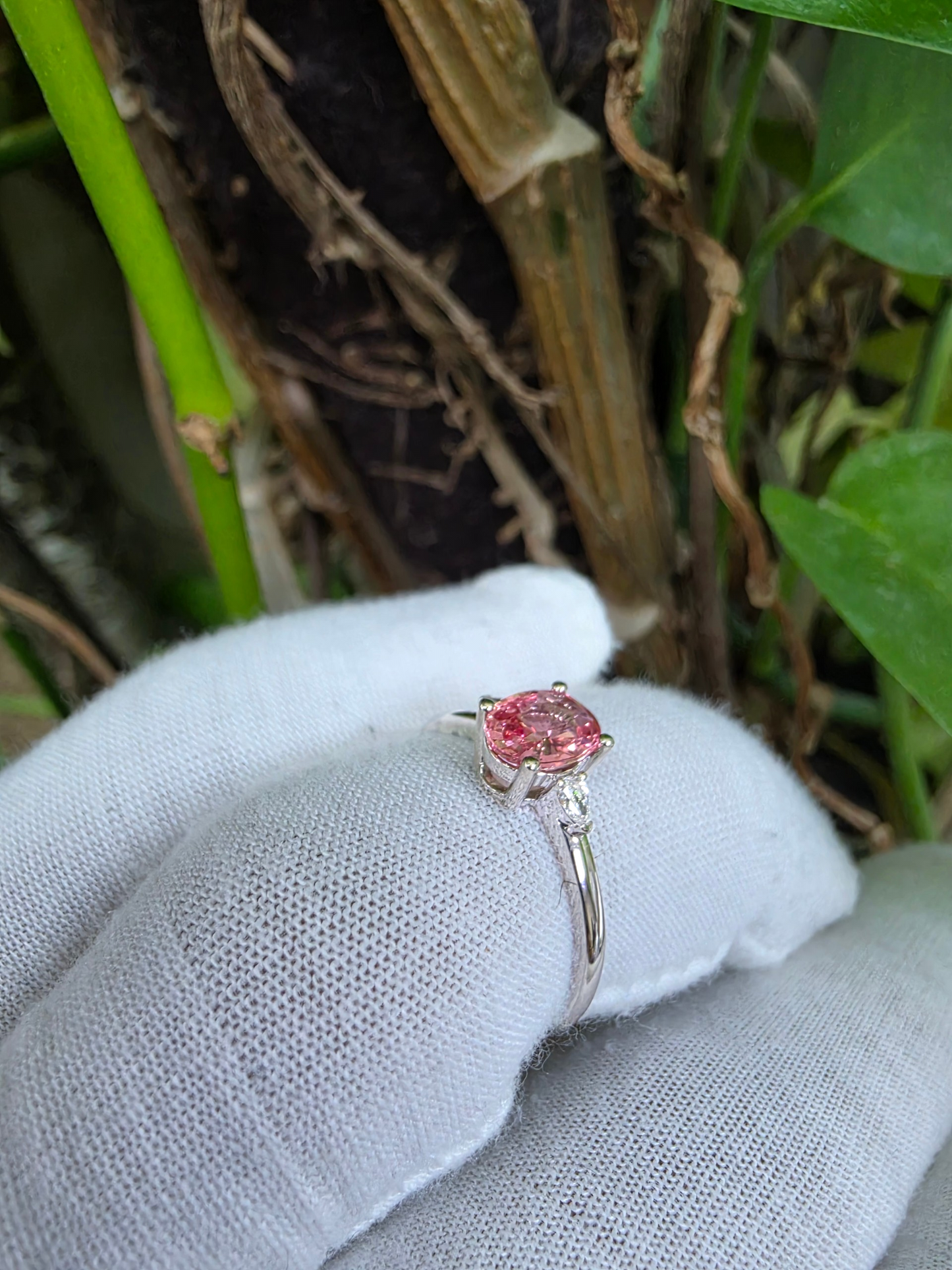 Yuzawa 1.02 cts. No Heat Natural Padparadscha Sapphire Ring (with 18K White Gold and Natural White Diamonds) Size US 8  - R21