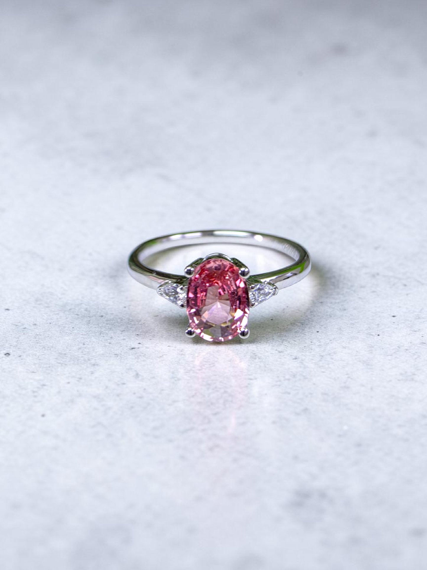 Yuzawa 1.02 cts. No Heat Natural Padparadscha Sapphire Ring (with 18K White Gold and Natural White Diamonds) Size US 8  - R21
