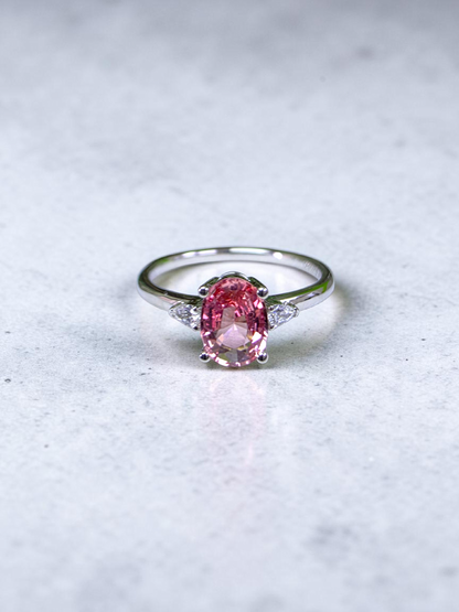 Yuzawa 1.02 cts. No Heat Natural Padparadscha Sapphire Ring (with 18K White Gold and Natural White Diamonds) Size US 8  - R21