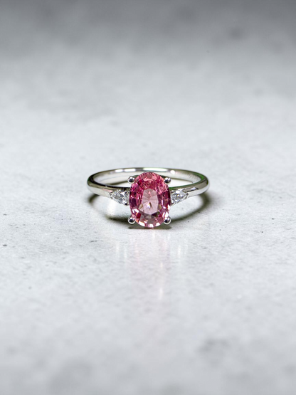 Yuzawa 1.02 cts. No Heat Natural Padparadscha Sapphire Ring (with 18K White Gold and Natural White Diamonds) Size US 8  - R21