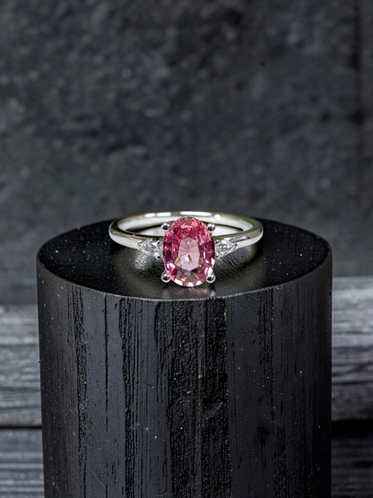Yuzawa 1.02 cts. No Heat Natural Padparadscha Sapphire Ring (with 18K White Gold and Natural White Diamonds) Size US 8  - R21
