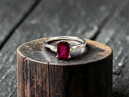 Tahara 1.00 cts. Natural Pigeons Blood Vivid Red Ruby Ring (with 18K White Gold and Natural White Diamonds) Size US 8  - R22