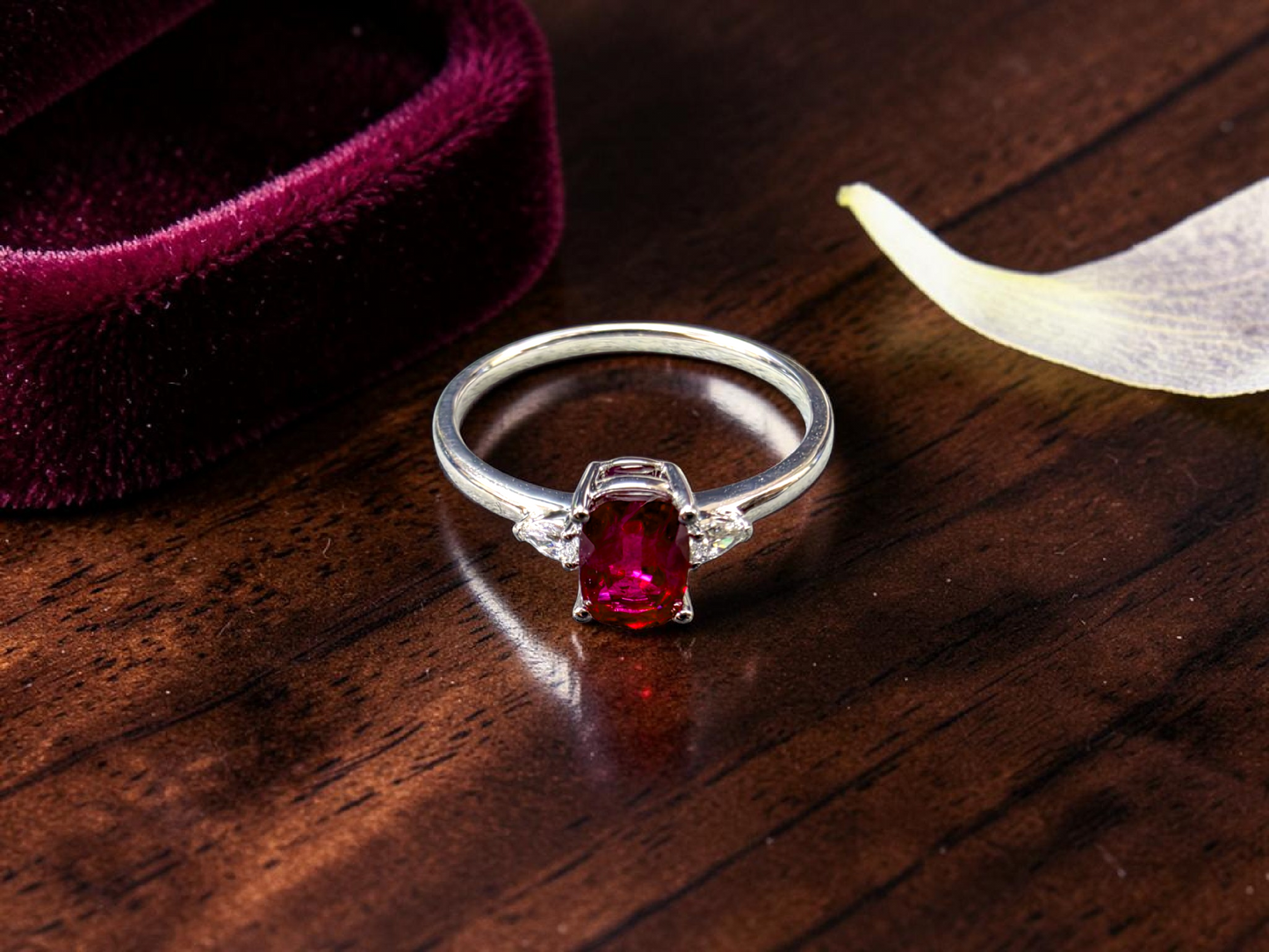 Tahara 1.00 cts. Natural Pigeons Blood Vivid Red Ruby Ring (with 18K White Gold and Natural White Diamonds) Size US 8  - R22