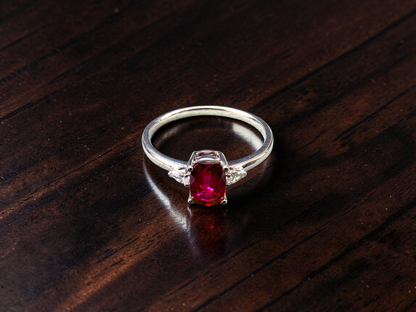 Tahara 1.00 cts. Natural Pigeons Blood Vivid Red Ruby Ring (with 18K White Gold and Natural White Diamonds) Size US 8  - R22