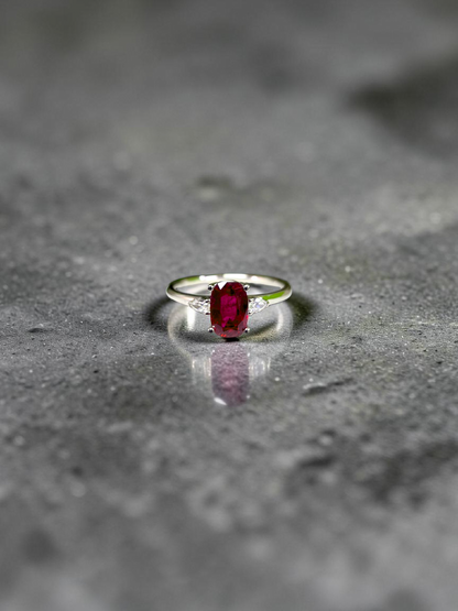 Tahara 1.00 cts. Natural Pigeons Blood Vivid Red Ruby Ring (with 18K White Gold and Natural White Diamonds) Size US 8  - R22