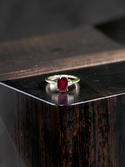 Tahara 1.00 cts. Natural Pigeons Blood Vivid Red Ruby Ring (with 18K White Gold and Natural White Diamonds) Size US 8  - R22
