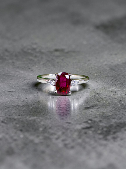Tahara 1.00 cts. Natural Pigeons Blood Vivid Red Ruby Ring (with 18K White Gold and Natural White Diamonds) Size US 8  - R22