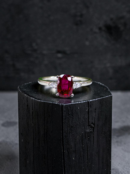 Tahara 1.00 cts. Natural Pigeons Blood Vivid Red Ruby Ring (with 18K White Gold and Natural White Diamonds) Size US 8  - R22