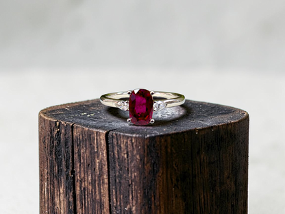 Tahara 1.00 cts. Natural Pigeons Blood Vivid Red Ruby Ring (with 18K White Gold and Natural White Diamonds) Size US 8  - R22