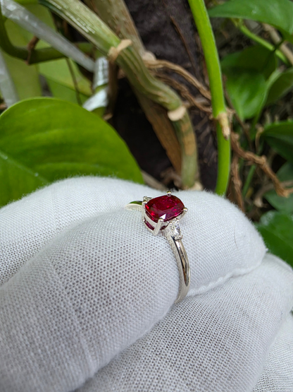 Tahara 1.00 cts. Natural Pigeons Blood Vivid Red Ruby Ring (with 18K White Gold and Natural White Diamonds) Size US 8  - R22