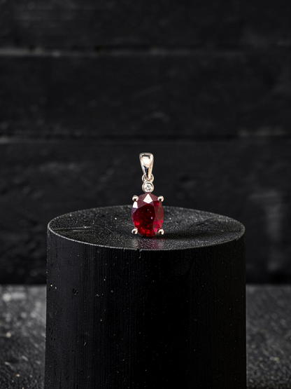Semboku 1.00 cts. Natural Pigeons Blood Vivid Red Ruby Drop Pendant (with 18K White Gold and Natural White Diamonds)