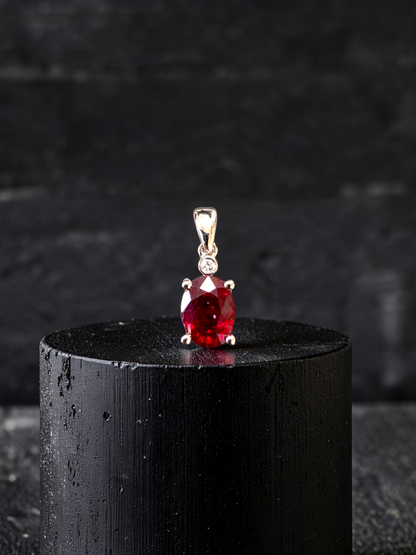 Semboku 1.00 cts. Natural Pigeons Blood Vivid Red Ruby Drop Pendant (with 18K White Gold and Natural White Diamonds)
