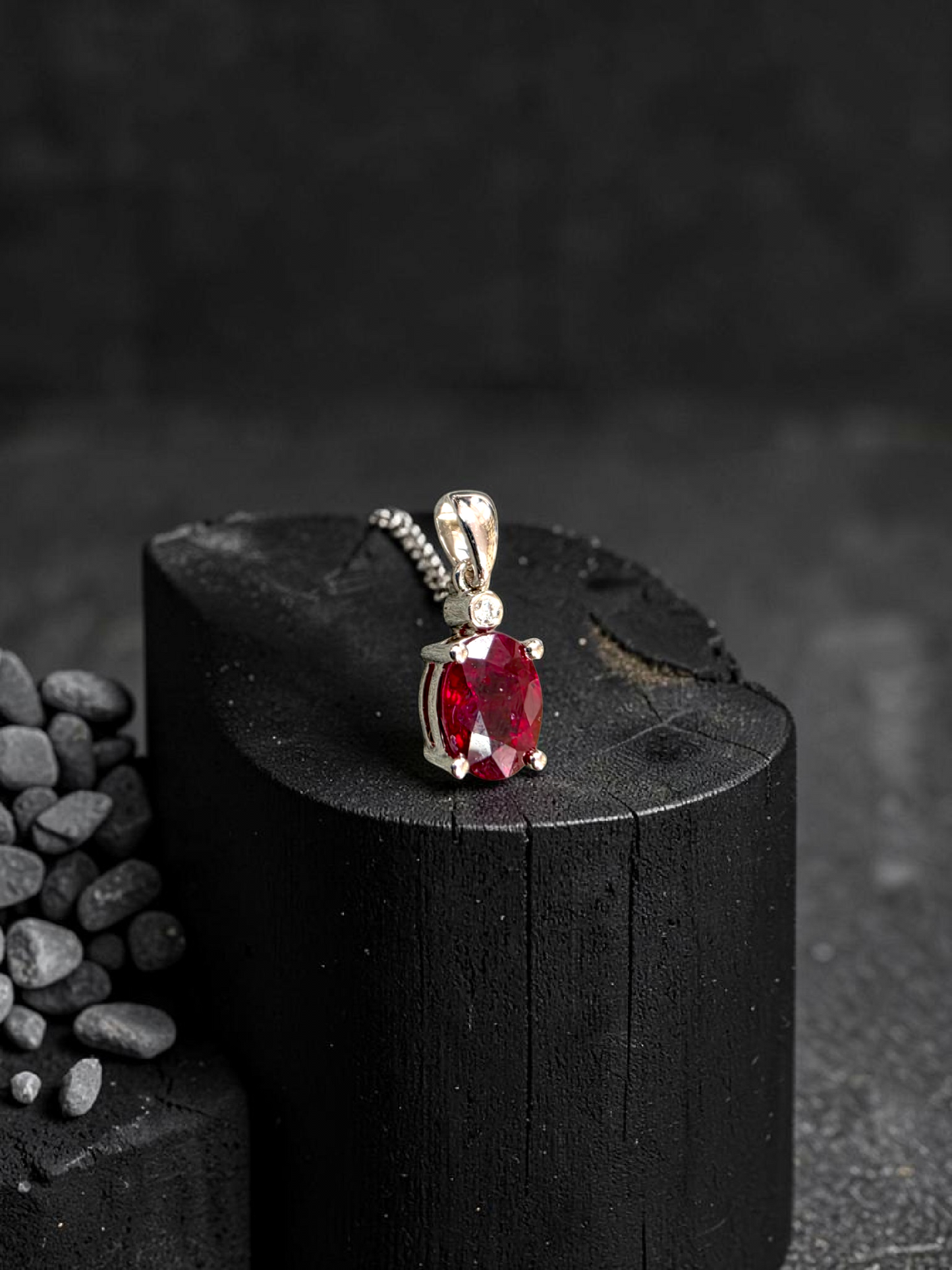 Semboku 1.00 cts. Natural Pigeons Blood Vivid Red Ruby Drop Pendant (with 18K White Gold and Natural White Diamonds)