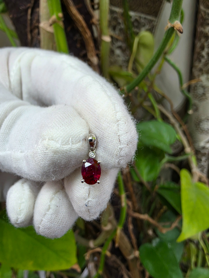 Semboku 1.00 cts. Natural Pigeons Blood Vivid Red Ruby Drop Pendant (with 18K White Gold and Natural White Diamonds)