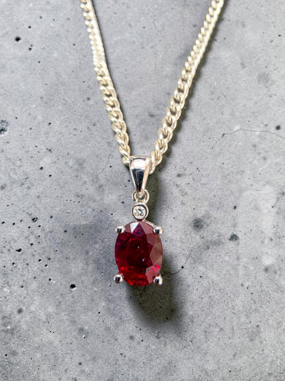 Semboku 1.00 cts. Natural Pigeons Blood Vivid Red Ruby Drop Pendant (with 18K White Gold and Natural White Diamonds)